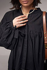 Бавовняна блузка із широкими рукавами на зав'язках — чорний колір, L (є розміри), фото 2