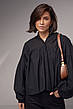 Бавовняна блузка із широкими рукавами на зав'язках — чорний колір, L (є розміри), фото 4