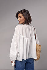 Бавовняна блузка із широкими рукавами на зав'язках — молочний колір, L (є розміри), фото 2