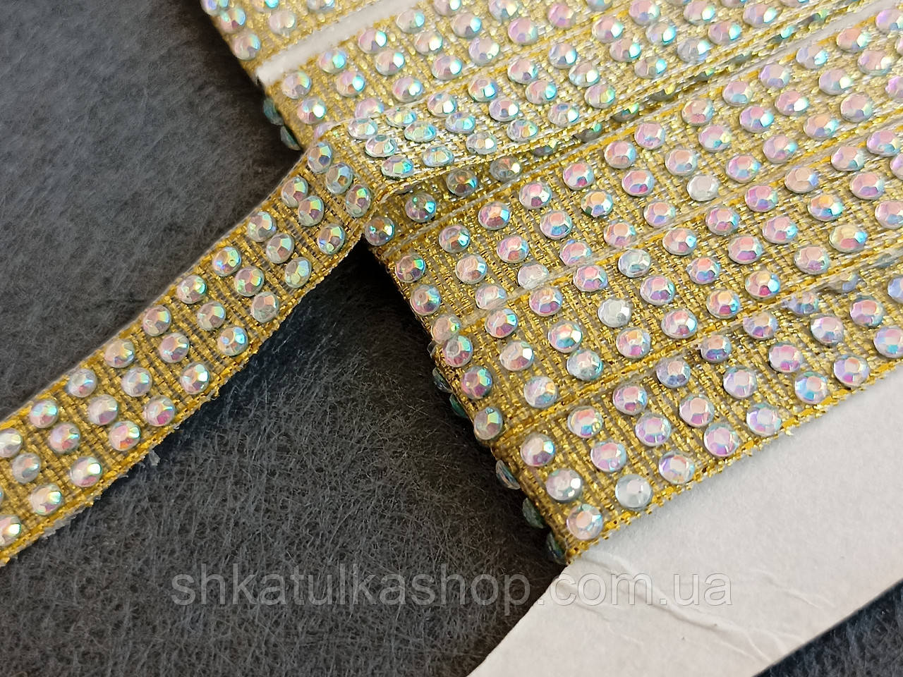 Тасьма клейова 1 см (3 камені) колір золото голограма Anatus 298), фото 1