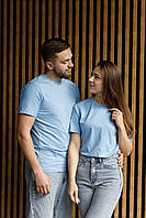 Парные однотонные футболки XS-S-M-L-XL-XXL (голубые) цена за одну единицу