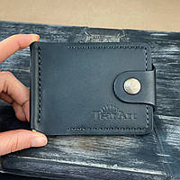 Кожаный мужской зажим для денег на кнопке ручной работы черного цвета TsarArt