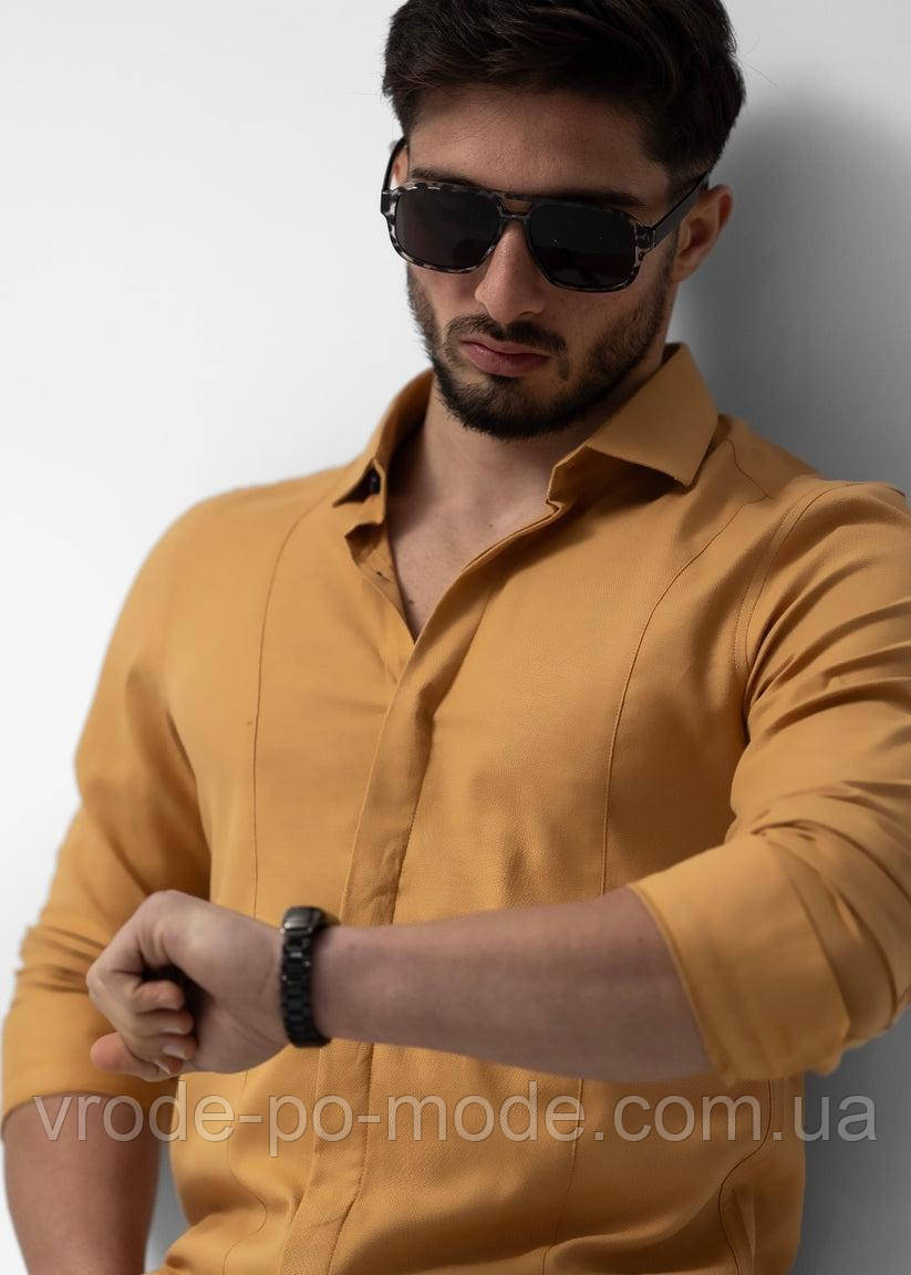 Стильна бавовняна жовта сорочка кежуал з довгим рукавом, фабрична Туреччина, великий асортимент, фото 1