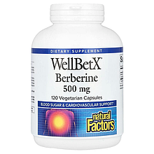 Берберін Natural Factors "WellBetX Berberine" для серцево-судинної системи, 500 мг (120 капсул)