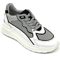 Жіночі шкіряні кросівки біло-сірого кольору на шнурівці із текстильними вставками Rispetto 0976-3683 розмір 36