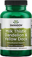 Расторопша, одуванчик и щавель желтый (Milk thistle, dandelion and yellow dock) Swanson 120 капсул