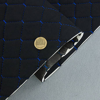 Велюр Venus стьобаний «Ромб чорний» (прошитий синьою ниткою) на поролоні 6мм та флізеліні, ширина 140см