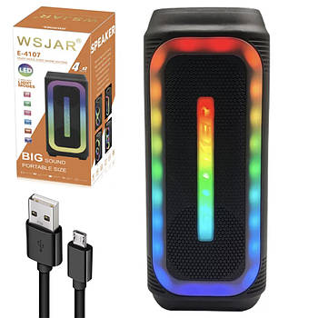 Портативна Bluetooth колонка c RGB підсвічуванням E4107 BT / Акустична музична колонка / Блютуз колонка