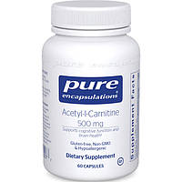 Ацетил-L-карнитин 500 мг, Acetyl-L-Carnitine, Pure Encapsulations, 60 капсул