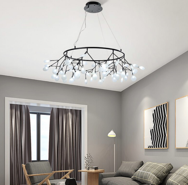 Сучасна  чорна люстра кільце  на 27/36/45  білих, прозорих або графітових плафонів - пелюсток, фото 1