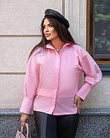 Женская весенняя коттоновая рубашка свободного кроя с вертикальной планкой размер универсальный 42-54