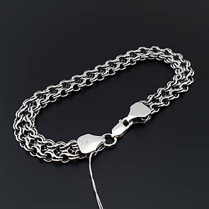 Срібний браслет чоловічий подвійний струмок. Ширина 8 мм. Чорнене срібло 925 проба. Довжина 21 см