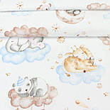 Лоскуток.Фланель дитяча "Сплющі звірята на хмарах" на білому тлі No 792, 55*160 см, фото 2