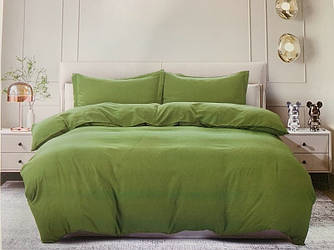 Постільна білизна однотонна полісатин полуторна ELWAY EW293 Оливковий