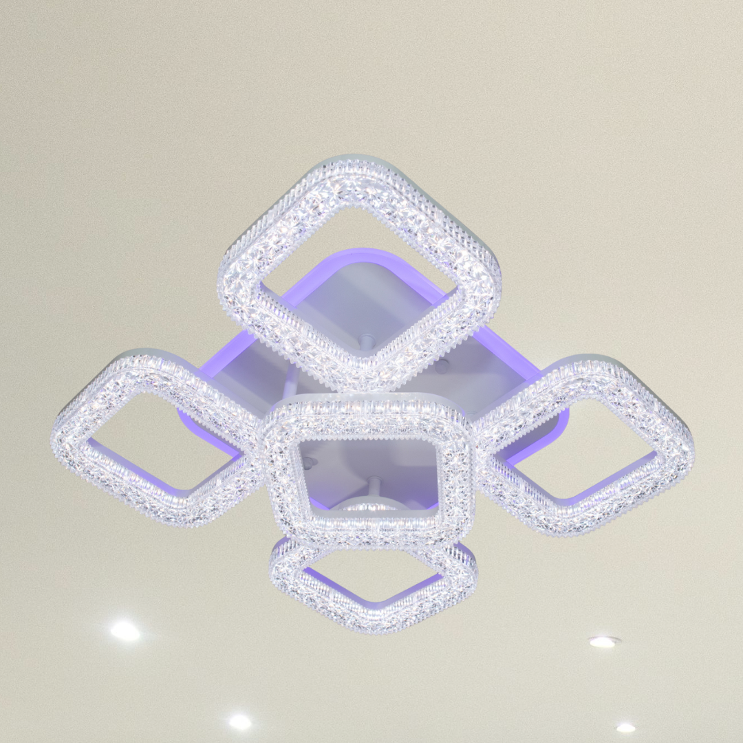 Люстра діодна квадратна Vatan Light 80W до 18 кв.м колір Білий 1176/4+1 WH 3color