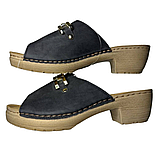 Шльопки сабо жіночі чорні Inblu з відкритим носком на підборах, взуття жіноче босоніжки з декоративним ланцюжком, фото 6