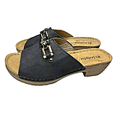 Шльопки сабо жіночі чорні Inblu з відкритим носком на підборах, взуття жіноче босоніжки з декоративним ланцюжком, фото 4