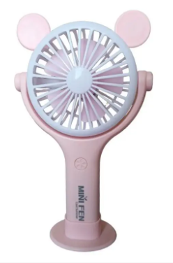 Вентилятор ручний акумуляторний Mini Fan CS092-1 з вушками, підставкою, підсвічуванням та USB-зарядкою Рожевий