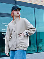 Демисезонная куртка-бомбер удлиненная на девочку подростка кашемир на подкладке беж 146