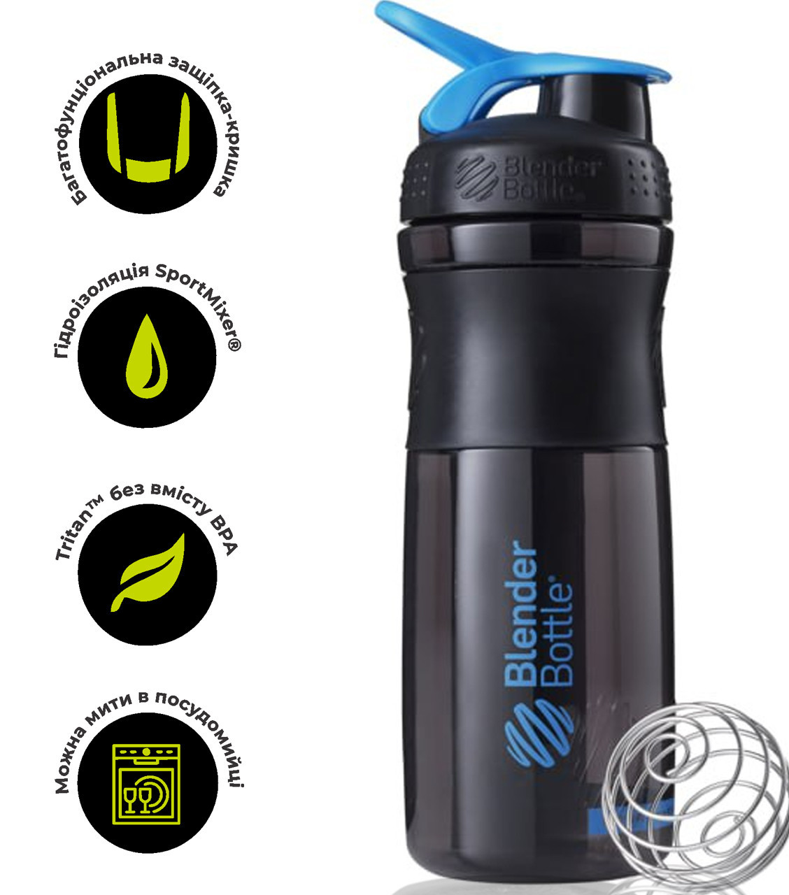 Шейкер спортивний (пляшка) BlenderBottle SportMixer 28oz/820ml Black/Cyan (Original)