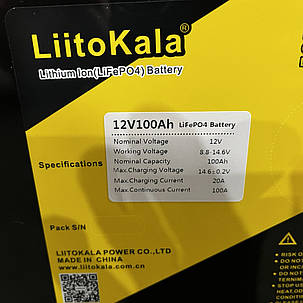 Акумулятор LiFePO4, LiitoKala, 12V 100Ah, з LCD дисплеєм, BMS smart плата, фото 2