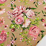 Лоскуток.Тканина бязь "Букети ніжних квітів" на бежевому тлі No 2011, 83*128 см, фото 2