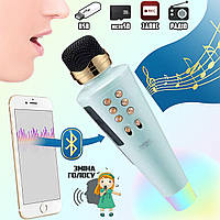 Беспроводной караоке микрофон Bluetooth колонка 2в1 WSTER WS2711 запись песен -FM-радио, microSD, USB Голубой