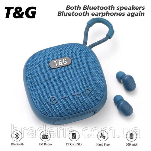 Bluetooth-колонка з навушниками TG813, з функцією speakerphone, радіо, blue