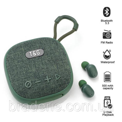 Bluetooth-колонка з навушниками TG813, з функцією speakerphone, радіо, green