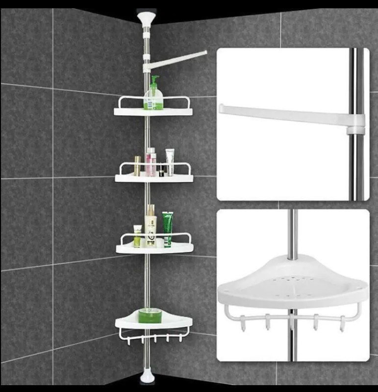 Кутова телескопічна полиця Multi Corner Shelf для ванної, біла, металева MA224