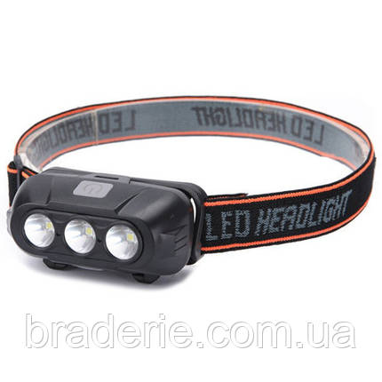 Ліхтар налобний KX-214-3LED, 1x18650, ЗП Type-C, Box, фото 2