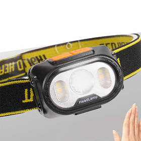 Ліхтар налобний 2303-XPE+4SMD(yellow+red), Motion Sensor, Li-Ion аккум., ЗУ Type-C, Box