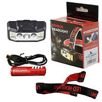 Ліхтар налобний 910A-XPE+12SMD(white+red), Motion Sensor, 1x18650, індикація заряду, ЗП Type-C, Box, фото 3