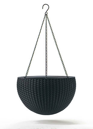 Горщик для рослин Keter Rattan hanging sphere з ланцюжками підвісний, антрацит, 8,6 л, фото 1