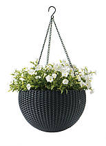 Горщик для рослин Keter Rattan hanging sphere з ланцюжками підвісний, антрацит, 8,6 л, фото 5