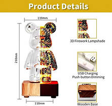 3D нічник KX-197XX Ведмедик скляний, феєрверк, 8 кольорів, ЗУ USB, фото 3