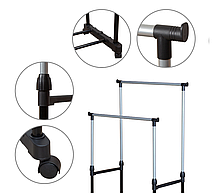 Регульована подвійна підлогова стійка-вішалка для одягу "Double Pole Clothes Horse MA218" на коліщатках.