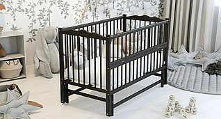 Ліжко дерев'яне для немовлят Веселка з маятниковим механізмом відкидною боковиною без шухляди бук венге 120х60