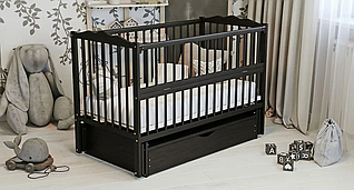 Дитяче ліжечко для новонароджених Веселка з маятником відкидною боковиною та шухлядою бук ліжко для немовлят