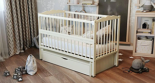 Дитяче ліжечко для новонароджених Веселка з маятником відкидною боковиною та шухлядою бук ліжко для немовлят