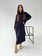 Свободное женское длинное вязаное платье (черное, бежевое, серое) 42-46 размер