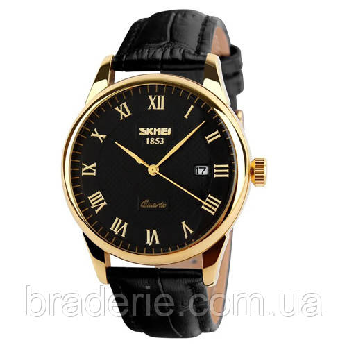 Годинники наручні 9058LGDBKBK-B SKMEI, GOLD CASE BLACK BAND BLACK DAIL (MEN)