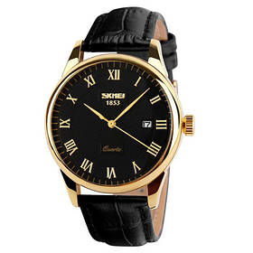 Годинники наручні 9058LGDBKBK-B SKMEI, GOLD CASE BLACK BAND BLACK DAIL (MEN)