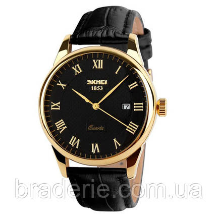 Годинники наручні 9058LGDBKBK-B SKMEI, GOLD CASE BLACK BAND BLACK DAIL (MEN), фото 1