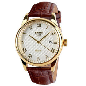 Годинники наручні 9058LGDWTBN-B SKMEI, GOLD CASE BROWN BAND WHITE DAIL (MEN)