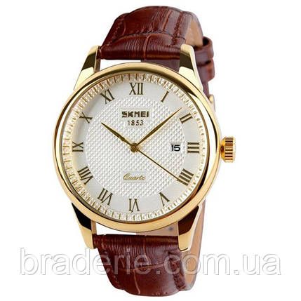Годинники наручні 9058LGDWTBN-B SKMEI, GOLD CASE BROWN BAND WHITE DAIL (MEN), фото 1