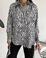 Шелковая женская зебровая рубашка с зебровым принтом (черно-белая) шелк