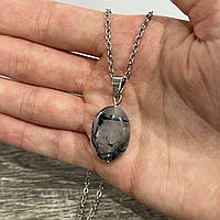 Натуральний камінь Турмаліновий кварц кулон у формі краплі на ланцюжку - оригінальний подарунок хлопцю дівчині