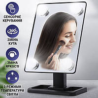 Зеркало косметическое для макияжа с LED подсветкой прямоугольное настольное зеркало H83 4LED Черное SWN