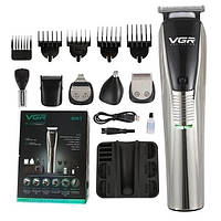 Машинка для стрижки волос портативная Триммер для бороды аккумуляторный VGR V029 с насадками и подставкой ТОП